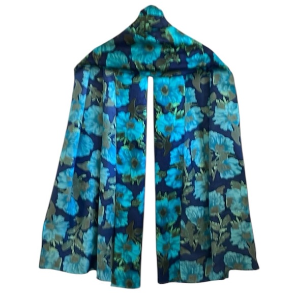 100% Silk Large Vibrant Floral Scarf/Wrap in Blue and Green by J. Crew EUC - Picture 2 of 11